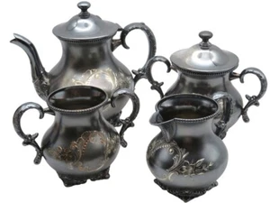 Antico set da tè Adelphi Silver Co piatto quadruplo ornato inciso floreale 4 pezzi - Foto 1 di 11