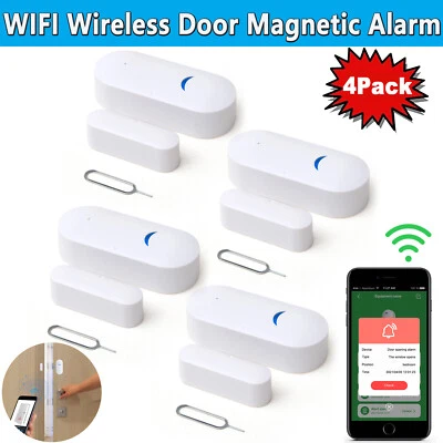 4PCS WiFi Smart Door Window Sensor Magnetic Detector Home Security Burglar Alarm - Image 1 of 4