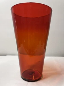Large Blenko Dark Tangerine Red Glass Beaker Vase. Mid Century Modern. MCM - Picture 1 of 9