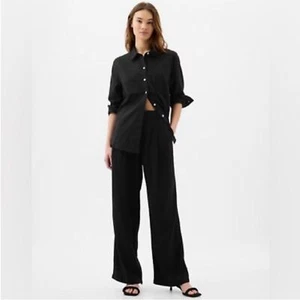 NWT! GAP Black Easy Wide-Leg Linen-Blend Trouser - Size 10 Regular - Foto 1 di 7