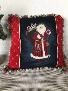 "Fantasioso cuscino natalizio Babbo Natale Babbo Natale Oro Rosso Fiori Nappe 16"" - Foto 1 di 12