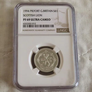 1994 SCOTTISH LION PIEDFORT ONE POUND SILVER PROOF- SLABBED NGC PF69 ULTRA CAMEO - Picture 1 of 3
