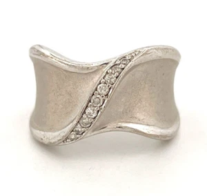 Estate Sterling Silver Natural Diamond Wide Wave Brushed Ring 0.13CTW Sz 7 925 - Picture 1 of 6