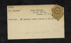 1918 J. Brandi Auto Supplies Brass Name Plate....Angell MFG Archive - Foto 1 di 2
