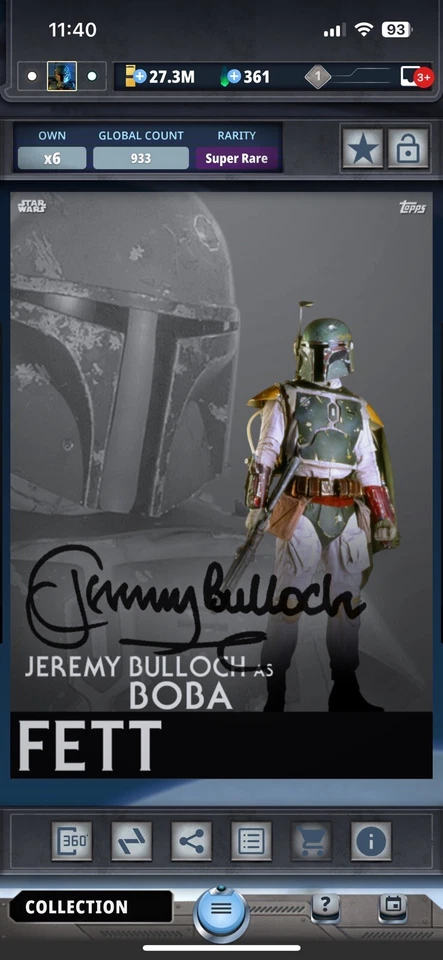 Topps Star Wars Digital Card Trader White Dual Perceptions ESB 2020 Boba Sig - Image 1 of 1