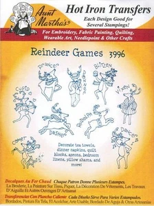 Reindeer Games Aunt Martha's Hot Iron on Christmas Embroidery Transfer #3996 - Picture 1 of 1
