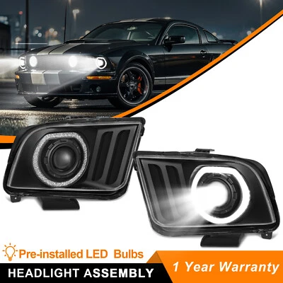 500% Brightness LED Projector Headlights For 2005-2009 Ford Mustang Pair w/DRL Foto 1 de 4