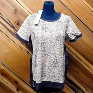 NEW! DG2 Diane Gilman Reverse Leopard Print Terry Short Sleeve Sweater Shirt - Picture 1 of 6
