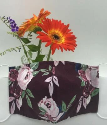 NEW Flower Pattern Adult Cloth Face Mask Filter Pocket Nose Wire 100% Cotton P9L - Image 1 of 3