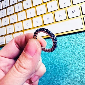 3MM Lab Created Blue Sapphire Eternity Wedding Band Ring, Solid Sterling Silver - Picture 1 of 9