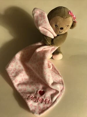 Child of Mine Monkey I Heart Mommy Pink Minky Rattle Toy Security Blanket Lovey - Image 1 of 4