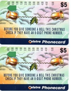 Telstra 2 X $5 One Hole Phonecards-Before You Give Someone A Bell This Christmas - Picture 1 of 2