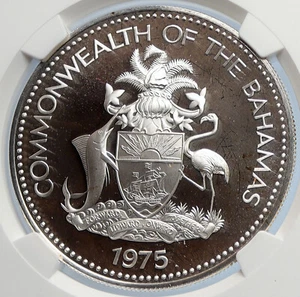 1975 The BAHAMAS Queen Elizabeth II FLAMINGO Proof Silver $2 Coin NGC i105834 - Picture 1 of 5