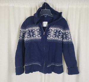 Justice Nordic Fair Isle Knit Hooded Cardigan Full Zip Sweater Jacket Girls 16 - Picture 1 of 7