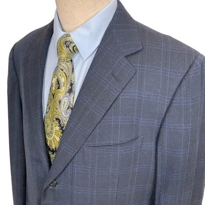 Ermenegildo Zegna Blazer мужской 50L темно-синий чек хирург манжеты 3 кнопки США VTG - Изображение 1 из 4