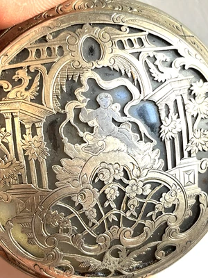 ⭐️ ANCIENNE BOITE TABAC 18EME POUDRIER CHERUBIN décors ciselés  ANTIQUE 18th BOX - Photo 1/4