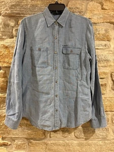 Camisa Lauren Ralph Lauren De Colección 100% Lino Azul Cambray Abotonada M Pestaña Enrollable - Imagen 1 de 7