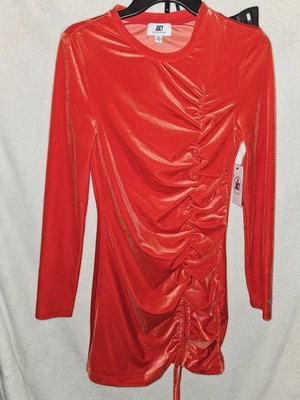 Новый с Ярлыками JUICY COUTURE женщин размер средний яркий красный бархат защемленный длинным рукавом платье - Изображение 1 из 4