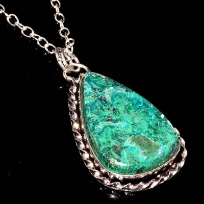 Enorme Collar Chapado en Plata 925 Crisocola Malaquita 18" Regalo Año Nuevo GW Foto 1 de 3