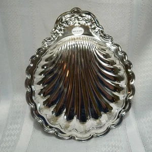 Silver Plated Scalloped Shell Tray Ornate Serving Dish Candy Nut Bowl w/ Box - Picture 1 of 9