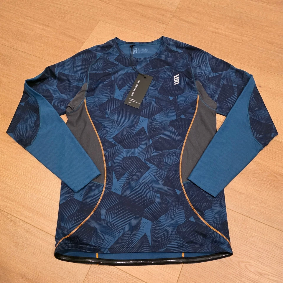 Second Skin Compression Long Sleeve Top Mens XL Blue Quatroflx Geometric NWT - Image 1 of 4