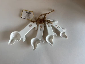 White Ceramic Measuring Spoons Set Dog Themed - Picture 1 of 5