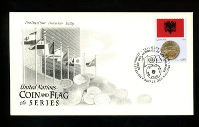 Postal History UN FDC Geneva #484g Artcraft Coin Flag Series Albania 2008 - Image 1 of 2