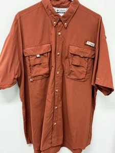 Camicia da pesca Columbia PFG uomo arancione bruciato manica corta con bottoni ventilata XL - Foto 1 di 7