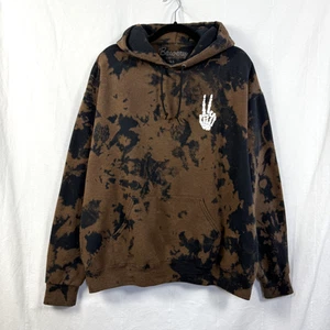 Bowery Supply Hoodie Mens Sz XL Black Bleached Skeleton Peace Fingers Sweashirt - Picture 1 of 5