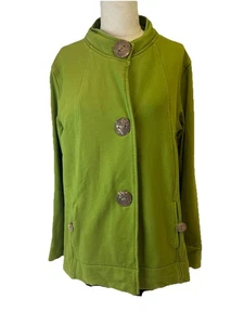 Chaqueta verde Buda neón para mujer talla L botón frontal algodón elástico cuello alto - Imagen 1 de 10