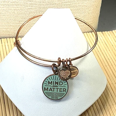 Alex & Ani Bracelet Green Enamel Mind over Matter Brass Bangle Lot 48A - Image 1 of 3