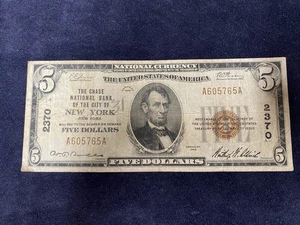 1929National Currency Five Dollar Bill Brown Seal Note 2370 - Picture 1 of 6