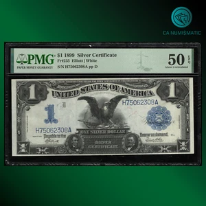Fr.235 1899 $1 One Dollar Silver Certificate, BLACK EAGLE, PMG AU 50 EPQ, 62308 - Picture 1 of 2