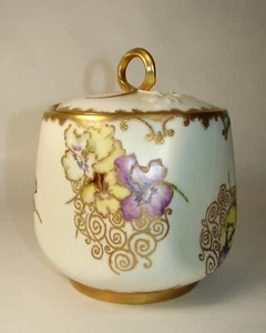 Art Nouveau Limoges Handpainted Pansies Gild Porcelain Biscuit Cookie Jar France - Picture 1 of 18