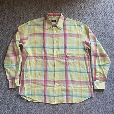 Camisa masculina Paul & Shark Yachting linho XL amarela xadrez manga longa com botão - Imagem 1 de 4