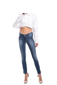 ATOS LOMBARDINI Womens New 24 25 Blue Distress Faded Cotton Stretch Skinny Jeans - Picture 1 of 18