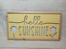 New! "Hello Sunshine" Box Frame Wood & Metal SIGN Wall Decor Lemon Yellow Summer