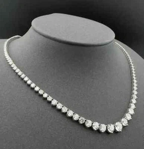 18K White Gold 12.08ct Round Diamond Graduated Tennis Necklace | GIA Certified - Picture 1 of 10