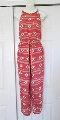 ROXY Size XS Coral Tribal Aztec Viscose Rayon Dakota Romper Jumpsuit - image 1 of 4
