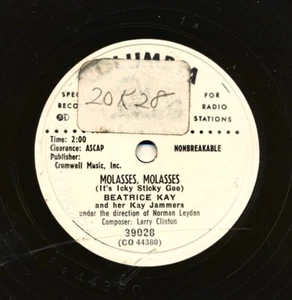 BEATRICE KAY 1950 Columbia 39028 Promo- Molasses Molasses (It’s Icky Sticky Goo) - Imagen 1 de 1
