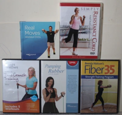 5 Resistance Cord workout DVD lot Real Moves Simply Weight Watchers SPRI Fiber35 - Image 1 of 4