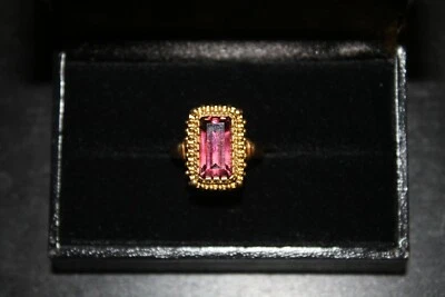 Lindo anel de ouro 18 quilates com turmalina rosa/roxa - anel de ouro #AB7 - Imagem 1 de 4