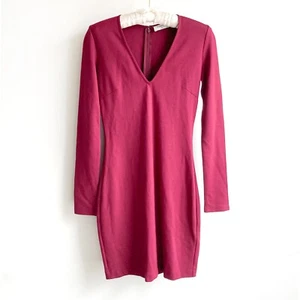 Aritzia Babaton V-Ausschnitt Kleid Gr. 2 Cranberry Burgund LEO Stretch Strick Bodycon - Bild 1 von 12