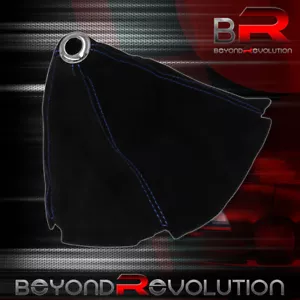 JDM Interior M/T Gear Box Lever Stick Shift Boot Cover Black Suede Blue Stitches - Picture 1 of 3