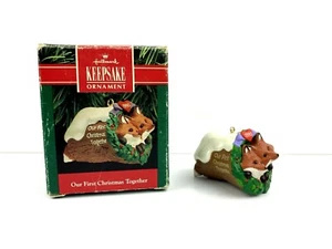 Hallmark Our First Christmas Together 1990 Foxes Log Keepsake Christmas Ornament - Picture 1 of 11