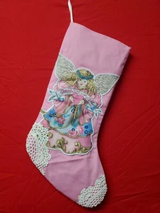 Christmas Stocking Angel Pink  Handmade 20" Lined - Picture 1 of 6