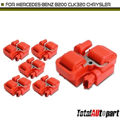 6x Bobinas de encendido rojas para Mercedes-Benz C240 CLK320 SLK32 AMG Chrysler Crossfire Foto 1 de 4