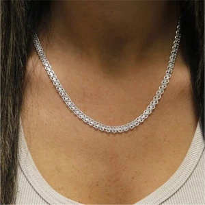 Italian Made 925 Sterling Silver 5MM Flat Bismark Chain Necklace Choker 20" Inch - Picture 1 of 12