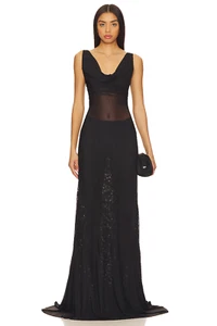 Revolve Sau Lee Kelsey Dress long black size 6 New msrp $395 - Picture 1 of 8