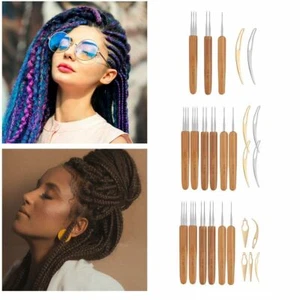 5-11pcs Bamboo Handle Crochet Dreadlock Hook Needle Braiding Hair Making Tool - Picture 1 of 14